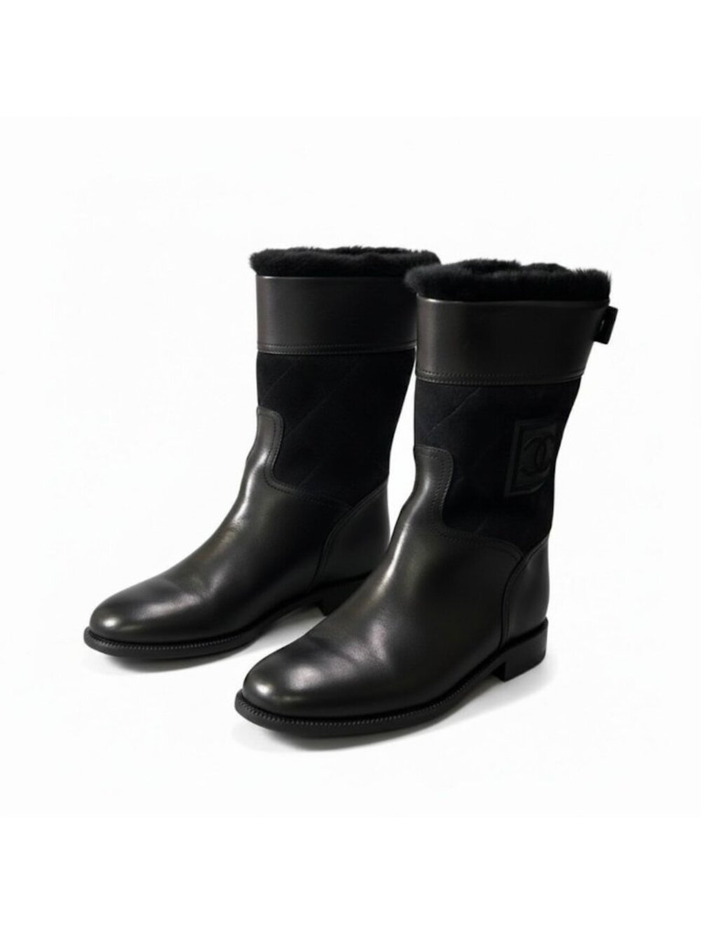 Chanel Sports Back Zip Middle Boots CC Logo Leather